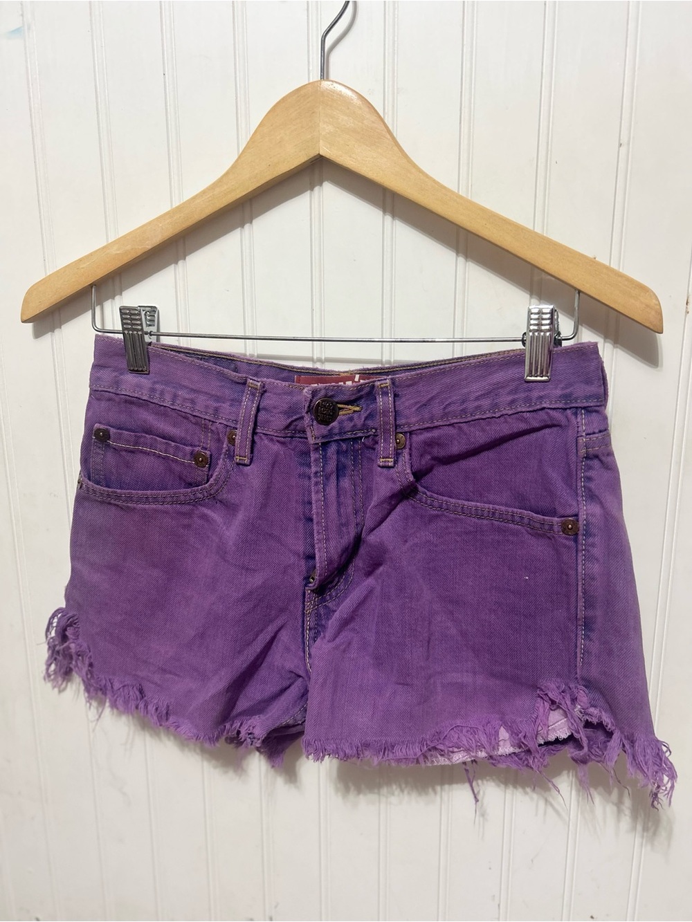 Levi's Red Tab, Purple Frayed Denim Cutoff Shorts - 28
